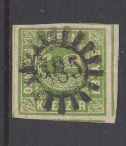 Bavaria Sc 6 used. 1850-58 9kr yellow green Numeral, 585 closed Millwheel cancel