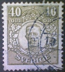 Sweden (Sverige), Scott #88, used (o), 1917, King Gustav V, 40ö, olive green