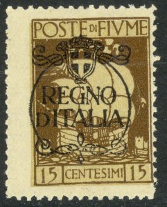 FIUME 1924 15c REGNO D'ITALIA Overprint Issue Sc 186 MLH