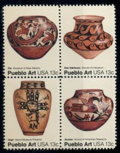 #1703-6 13¢ POTTERY, PUEBLO ART LOT OF 100 MINT BLOCKS, SPICE UP YOUR MAILINGS!