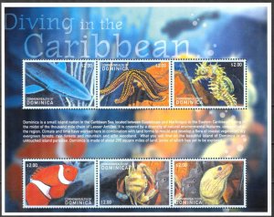 Dominica 2001 Marine Life Fishes Shells Seahorses Sea Stars sheet MNH