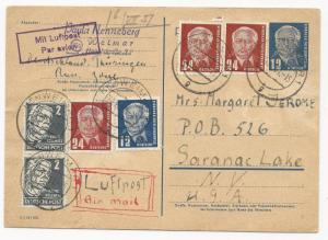 Germany DDR Scott #54 x2 #55 x3 #10N29 x2 on Cover Air Mail to USA 1951