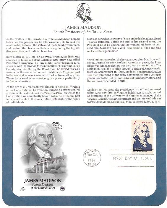 US 2216d  FDC  Postal Commemorative Society.  President James Madison