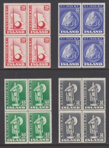 Iceland Sc 213-216 MNH. 1939 New York Worlds Fair, choice blocks of 4, fresh, VF 