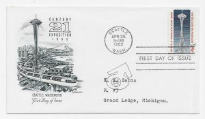 US 1196 (Me-5) 4c Seattle World's Fair on FDC Artmaster Cachet ECV $6.00