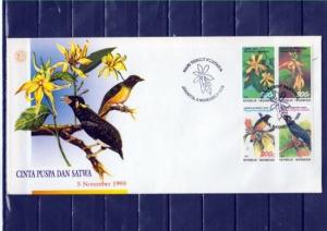 Indonesia, Scott cat. 1562 A-D. Birds & Flowers issue on a First day cover. ^