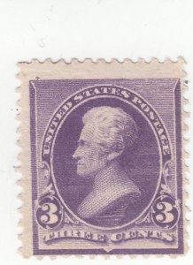 Scott # 221 - 3c Purple - Jackson - Mint Hinged - SCV - $55.00