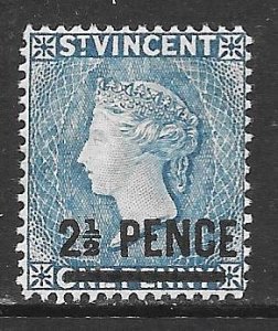 Saint Vincent 56a: 2.5d on 1d Queen Victoria, milky blue, MH, F