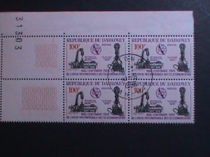 DAHOMEY 1965 SC#202 CENTENARY OF ITU CTO IMPRINT PLATE  BLOCK FANCY CANCEL VF