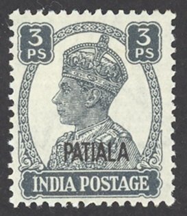 India Patiala Sc# 102 MH 1942-1947 3p overprint King George VI