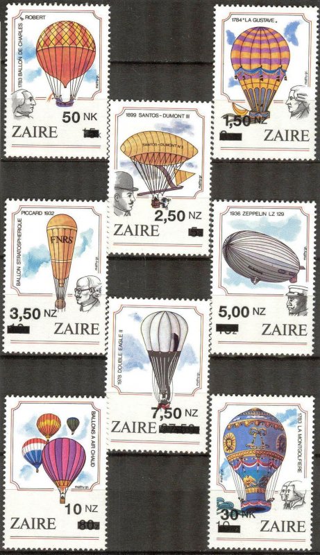 Zaire 1994 Aviation Air Hot Balloons Overprint on set 1984 new values Set 8 MNH