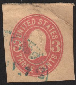 SC#U59 3¢ Washington Cut Square (1864) Used