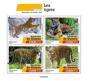 Guinea - 2020 Tigers on Stamps - 4 Stamp Sheet - GU200249a