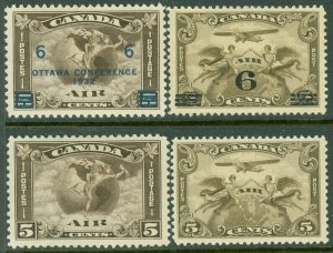 EDW1949SELL : CANADA 1928-32 Scott #C1-4 Very Fine-Extra Fine, Mint OG. Cat $100