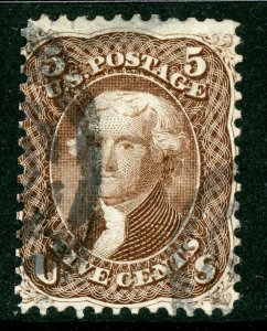 USA 1863 Jefferson 5¢ Brown Scott #76 VFU G102