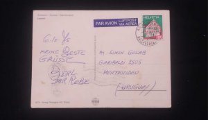 C) 1975. SWITZERLAND.  POSTCARD AIR SHIPPING TO URUGUAY. ARCHITECTURE STAMP. XF