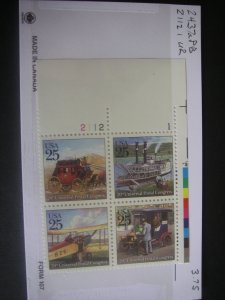 Scott 2434 - 2437 or 2437a, 25c Traditional Mail Delivery, PB4 #2112 1 UR, MNH