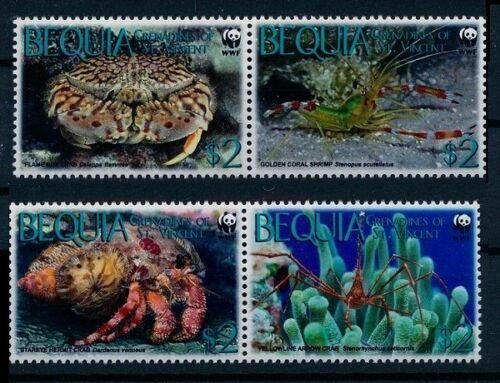 St. Vincent Bequia MNH Set Of Crabs & Shrimp WWF 2010