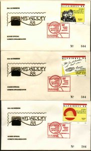 MEXICO 1545-1547, FDC Mepsirrey88 MEPSI Official cachetted set of 3. F-VF.