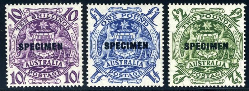 AUSTRALIA SC# 219-221 SG# 224b-d SPECIMEN OVERPRINTED MINT NEVER HINGED AS SHOWN