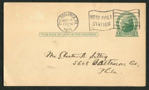 1921 US Postal Card West Philadelphia Station PA Stamp Collector Request UPenn