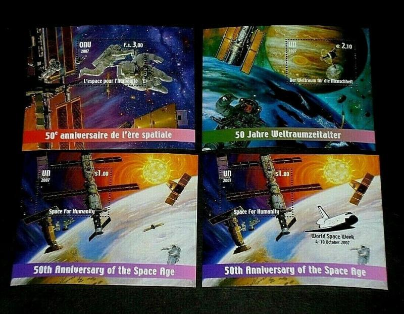 U.N. 2007, SPACE FOR HUMANITY, SOUVENIR SHEETS, ALL 3 OFFICES, MNH, NICE LQQK