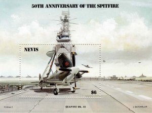 Nevis 1986 Sc 464 Souvenir Sheet Perforated 50th Anniv Spitfire M/S MNH