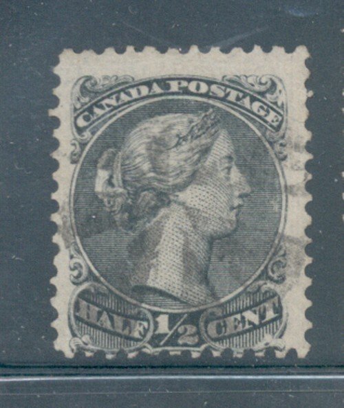 Canada Sc 21 1868 1/2 c black large Victoria stamp used