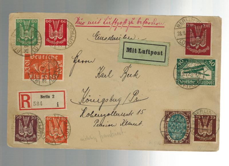 1922 Berlin Germany Early Airmail Cover to Konigsberg # C1-C9