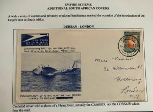 1937 Durban South Africa Airmail Cover FFC To London England Empire Scheme