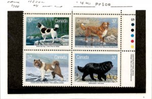 Canada, Postage Stamp, #1220a Block Mint NH, 1988 Dogs (AB)