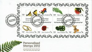 New Zealand NZ 2012 FDC Personalised Stamps 8v Sheet Cover Rings Teddy Bear Rose