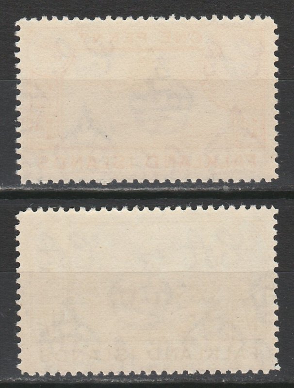FALKLAND ISLANDS 1938 KGVI PICTORIAL 1D AND 1/-