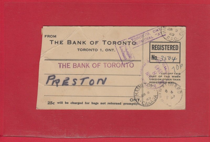 9 x $1.00 Ferry + meter $9.12 on RPO BANK Money Tag Registered Canada cover