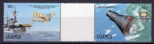 Uganda 1987 Sc#551/552 SPACE (Freedom 7) inter-paneau se-tenant gutter-pairs MNH