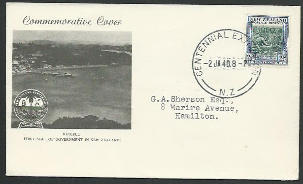 NEW ZEALAND 1940 Centenary 2½d FDC Centennial Exhibition cds...............64741