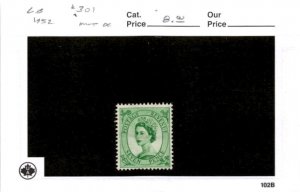 Great Britain, Postage Stamp, #301 Mint Hinged, 1952 Queen Elizabeth (AB)