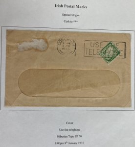 1935 Cork Ireland Slogan cancel Window Cover Use The Telephone