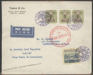 Japan 1929 Graf Zeppelin Tokyo LAKEHURST Round the World Flight Si31B Cov 103247