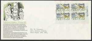 1970 #507 UN Biological Program FDC Plate Block French Schering Cachet Ottawa