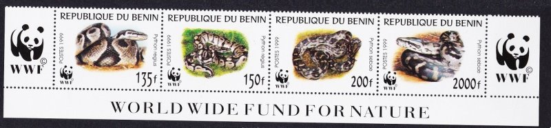 Benin WWF Pythons Bottom Strip WWF Logo 1999 MNH SC#1086 a-d SG#1812-1815