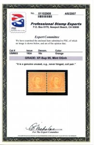 US SCOTT #603 PAIR MINT-XF-SUP-OG-NH GRADED 95 W/ PSE CERT SMQ $175 (8/7/24 GP)