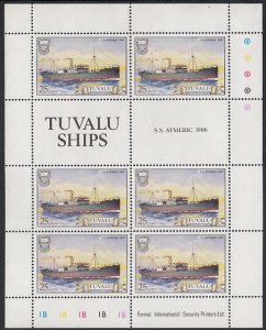 Tuvalu 1984 MNH Sc #219 Sheet of 6 plus 2 labels 25c S.S. Aymeric, 1906 - Tuv...