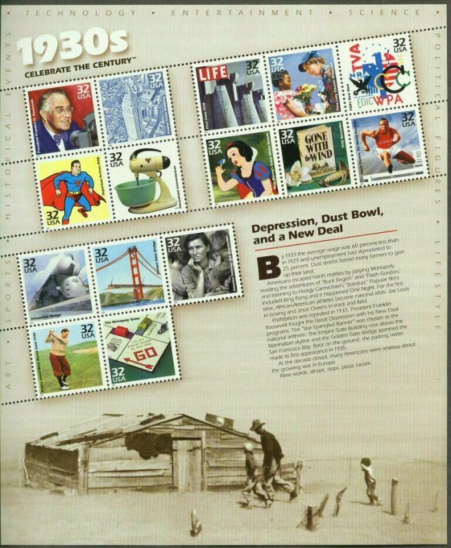 1998 sheet Celebrate the Century 1930s Sc# 3185