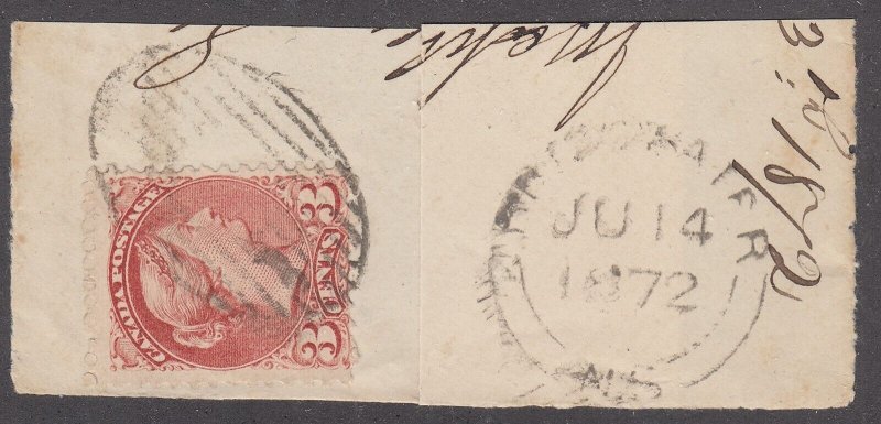 NOVA SCOTIA SPLIT RING TOWN CANCEL, BRIDGEWATER, JU 14, 1872