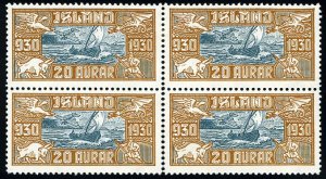 Iceland #C5 Cat$120+ (for hinged singles), 1930 20a bister brown and slate bl...