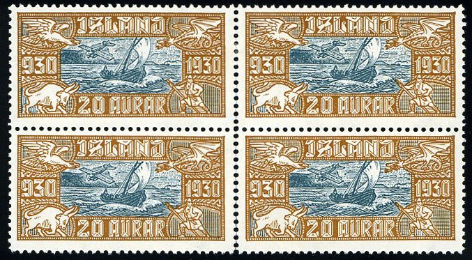 Iceland #C5 Cat$120+ (for hinged singles), 1930 20a bister brown and slate bl...