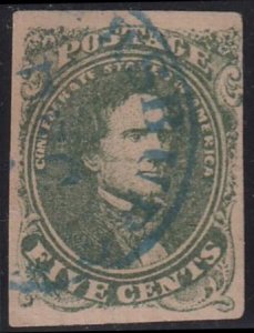 US Confederates #1c USED VF Live Green, 4 margins (3 large) nice blie CDS can...