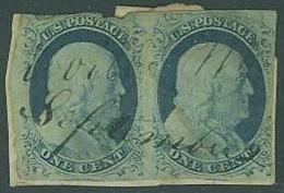 USA SC#7 Franklin , 1c, type II, canceled pair