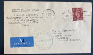 1939 Southampton England First Flight Cover To Guernsey Channel Island